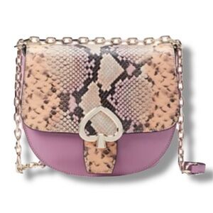 Kate Spade Robyn Exotic Medium Saddle Bag Pink Mauve Snake NEW
